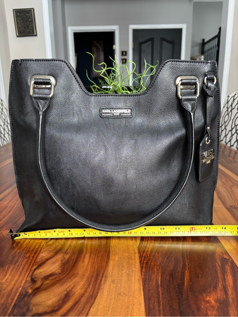 Karl Lagerfeld Paris Black Pebbled faux leather Tote with Branded Tag